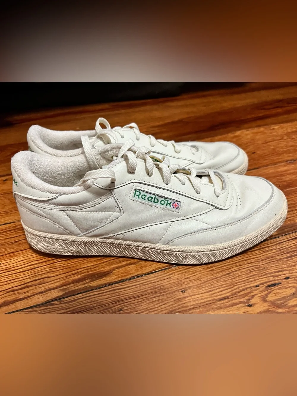 Reebok White Leather Low-Top Sneakers with Green Logo